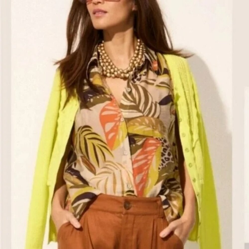CABI Bali Button Up Top Sleeveless Tropical Print Multicolor Sz M #6601 NWOT